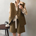 Waffle Set Women  Spring V neck Outerwear Vest Shorts Two Piece Set - Quality Home Clothing| Beauty
