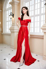 Women  Clothing Dress Dress Sexy off the Shoulder Large Slit Red Cocktail Dress Bridesmaid Dress - Quality Home Clothing| Beauty