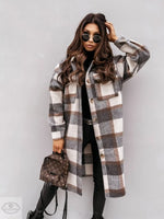 Women  New Fall Winter Long Sleeve Long Plaid Printed Shirt Woolen Jacket - Quality Home Clothing| Beauty