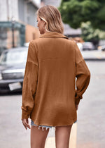 Women Autumn Winter Casual Pocket Loose Long Sleeve Solid Color Shirt - Quality Home Clothing| Beauty