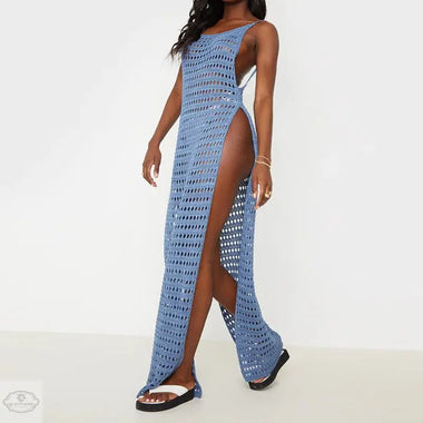 Women Dress Split Woolen Dress Sexy Spaghetti Straps Knitted Maxi Dress Vacation Dress - Quality Home Clothing| Beauty