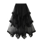 Wooden Ear Irregular Asymmetric Mesh Tiered Skirt Mid Length High Waist Big Swing Puffy Fairy Gauze Dress Long Skirt - Quality Home Clothing| Beauty