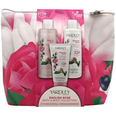 Yardley English Rose Gift Set 100ml Body Wash + 100ml Body Lotion + 50ml Hand Cream + Bag - QH Clothing | Beauty