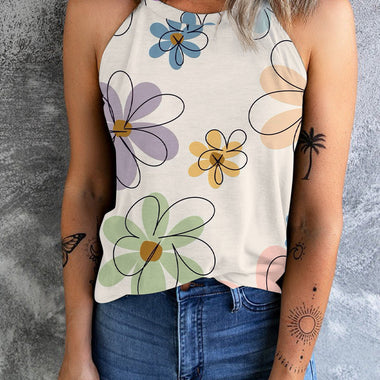 Beige Sweet Floral Tank Top