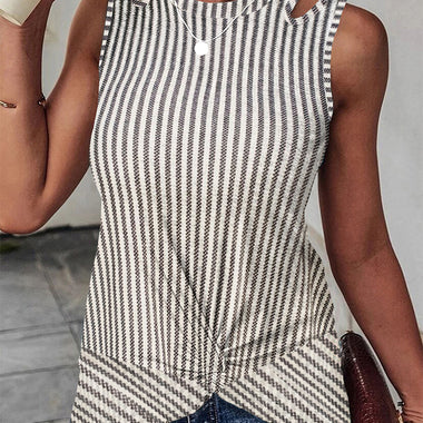 Gray Striped Cutout Twist Front Tank Top