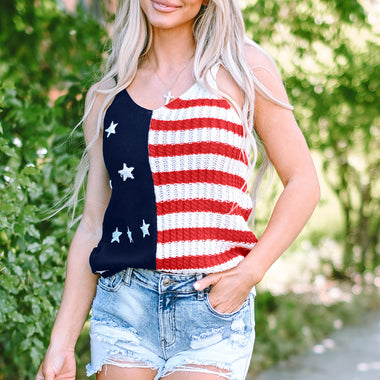 Red Stars and Stripes Flag Pattern Knitted Tank