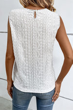 Black Guipure Lace Crochet Keyhole Back Tank Top