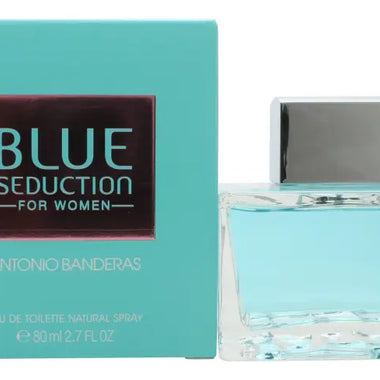 Antonio Banderas Blue Seduction for Women Eau de Toilette in blue-tinted bottle and box