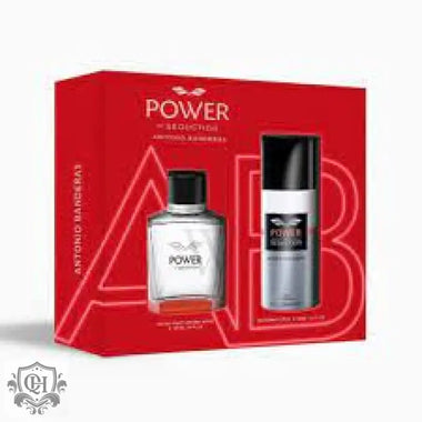 Red gift box featuring Antonio Banderas Power of Seduction cologne and deodorant