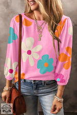 Apricot Cute Flower Print Bracelet Sleeve Top - Rose / S / 95% Polyester + 5% Elastane - Tops/Tops & Tees