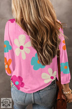 Apricot Cute Flower Print Bracelet Sleeve Top - Tops/Tops & Tees