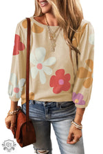 Apricot Cute Flower Print Bracelet Sleeve Top - Tops/Tops & Tees