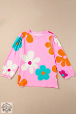 Apricot Cute Flower Print Bracelet Sleeve Top - Tops/Tops & Tees