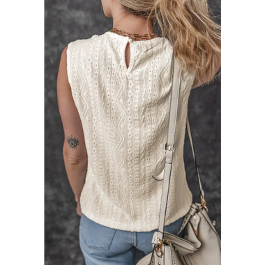 Apricot Guipure Lace Crochet Keyhole Back Tank Top - Tops/Tank Tops