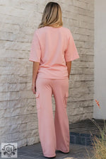 Apricot Pink Half Sleeve T-Shirt & Cargo Sweatpants Set - Two Piece Sets/Pant Sets