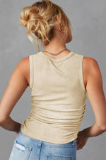 Cream-colored ribbed tank top back view, perfect for all sizes bust waist, relax relax