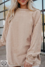 Apricot Ribbed Corduroy Oversized Sweatshirt - Tops/Sweatshirts & Hoodies