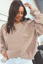 Apricot Ribbed Corduroy Oversized Sweatshirt - Tops/Sweatshirts & Hoodies