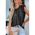 Apricot Sequin Round Neck Tank Top - Black / S / 95% Polyester + 5% Elastane - Tops/Tank Tops