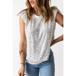 Apricot Sequin Round Neck Tank Top - Tops/Tank Tops