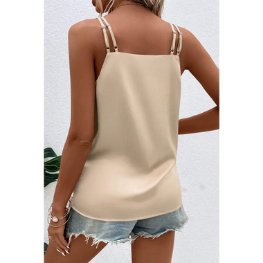 Apricot Wrap V Neck Ruched Satin Cami Top - Tops/Tank Tops