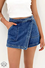 Ashleigh Blue Faux Wrapped Mini Denim Skort - Bottoms/Denim Shorts