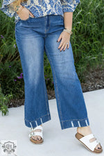 Ashleigh Blue Medium Wash Ripped Edge Flared Plus Size Jeans - Ashleigh Blue / 1X / 68% Cotton + 30% Viscose + 2%