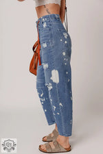 Distressed Ashleigh Blue Ripped Cropped Straight Jeans with splattering paint design