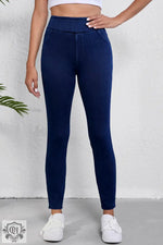 Ashleigh Blue Solid Color High Waist Stretchy Slim Fit Jeggings - Ashleigh Blue / S / 47% Polyester + 42% Cotton + 11%