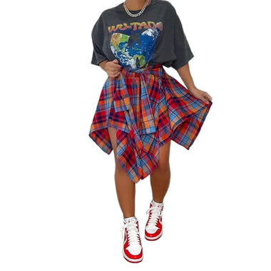 Asymmetric Plaid Tied Skirt - QH Clothing