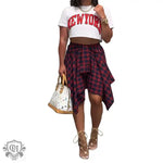 Asymmetric Plaid Tied Skirt - QH Clothing