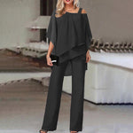 Asymmetric Short Sleeve Top & Matching Trousers - S / Black - Clothing