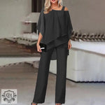 Asymmetric Short Sleeve Top & Matching Trousers - S / Black - Clothing