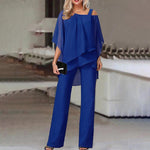 Asymmetric Short Sleeve Top & Matching Trousers - S / Royal Blue - Clothing