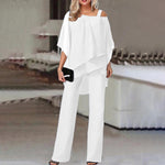 Asymmetric Short Sleeve Top & Matching Trousers - S / White - Clothing