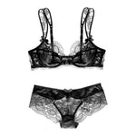 Attractive Lace Underwire Bra Set - 70A / Black - Clothing