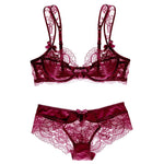 Attractive Lace Underwire Bra Set - 70A / Burgundy - Clothing