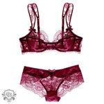 Attractive Lace Underwire Bra Set - 70A / Burgundy - Clothing