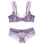 Attractive Lace Underwire Bra Set - 70A / Purple - Clothing