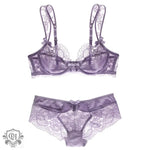 Attractive Lace Underwire Bra Set - 70A / Purple - Clothing