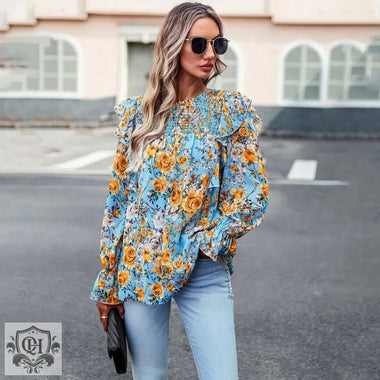 Autumn Floral Chiffon Ruffle Blouse - QH Clothing