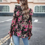 Autumn Floral Chiffon Ruffle Blouse - QH Clothing