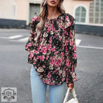 Autumn Floral Chiffon Ruffle Blouse - QH Clothing