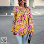 Autumn Floral Chiffon Ruffle Blouse - QH Clothing