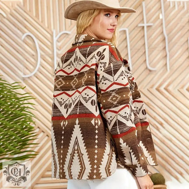 Autumn Winter Aztec Jacket Thick Retro Aztec Printed Woolen Coat