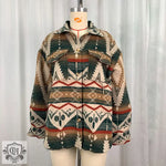 Autumn Winter Aztec Jacket Thick Retro Aztec Printed Woolen Coat - S / Army Green