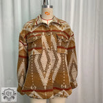 Autumn Winter Aztec Jacket Thick Retro Aztec Printed Woolen Coat - S / Khaki