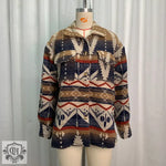 Autumn Winter Aztec Jacket Thick Retro Aztec Printed Woolen Coat - S / royal blue