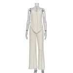 Backless Halter Top & Split Leg Trousers - S / Ivory - Clothing