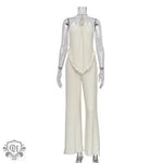 Backless Halter Top & Split Leg Trousers - S / Ivory - Clothing